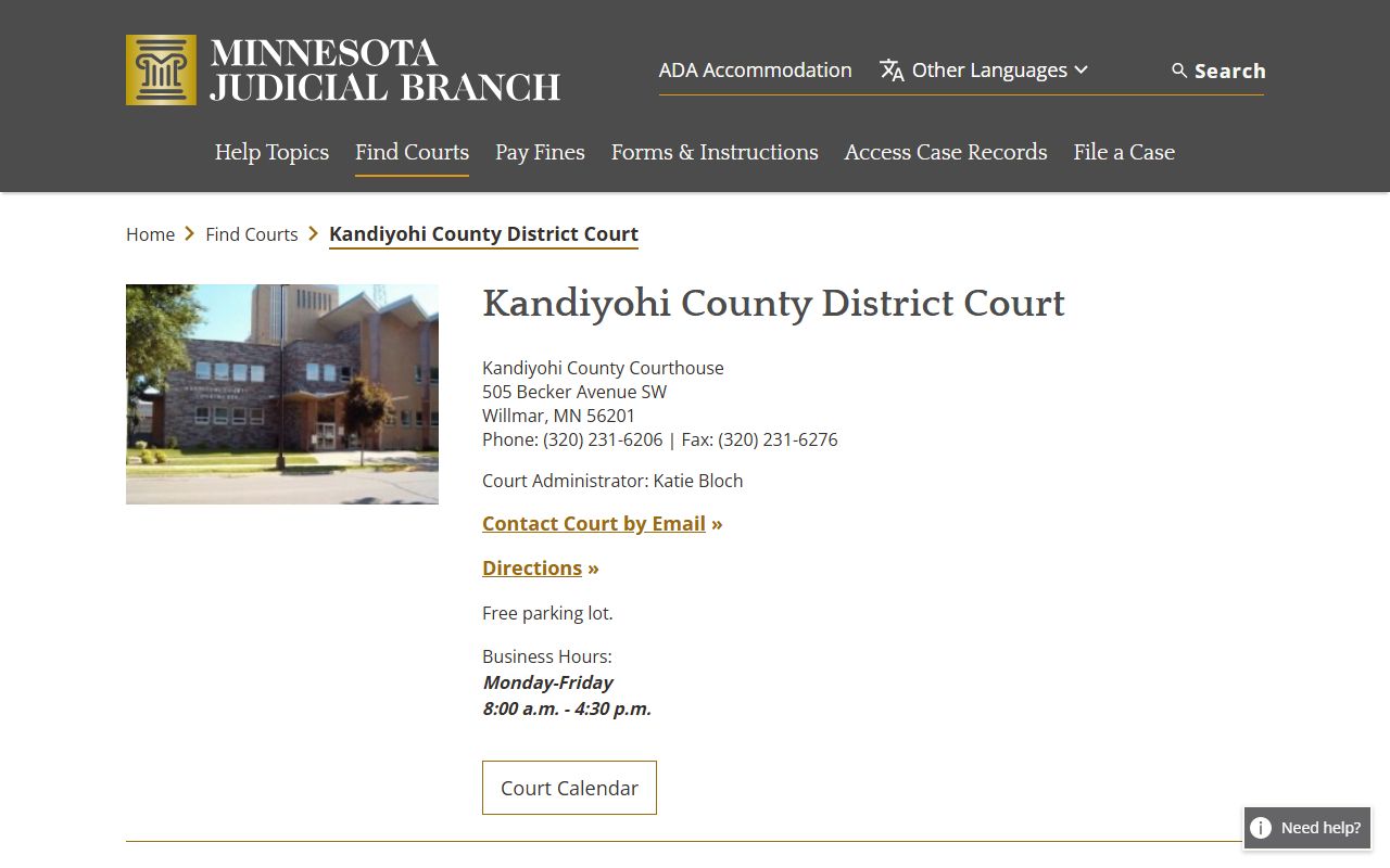 Kandiyohi County court dockets official District Court page