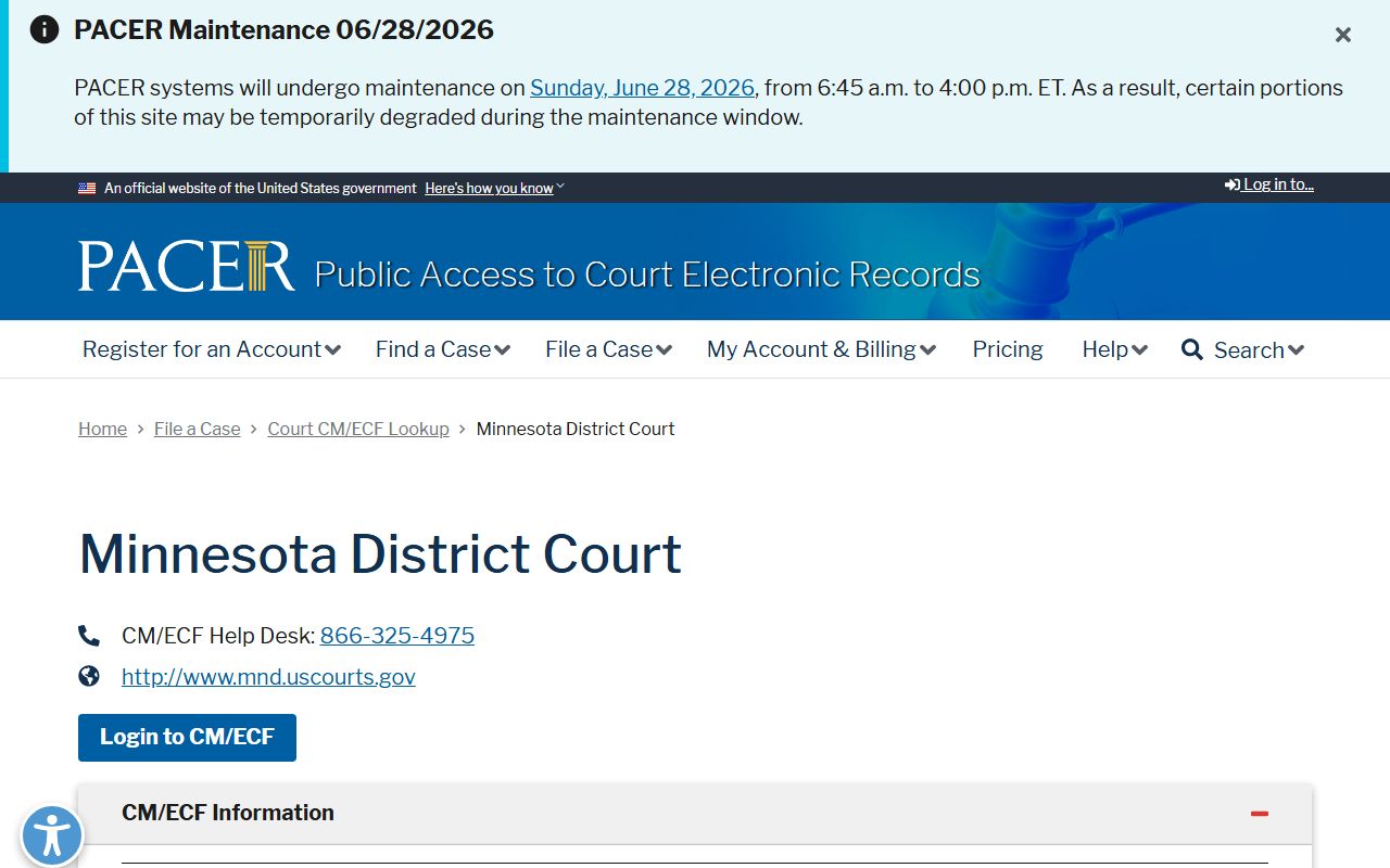 Kandiyohi County court records federal PACER District of Minnesota lookup