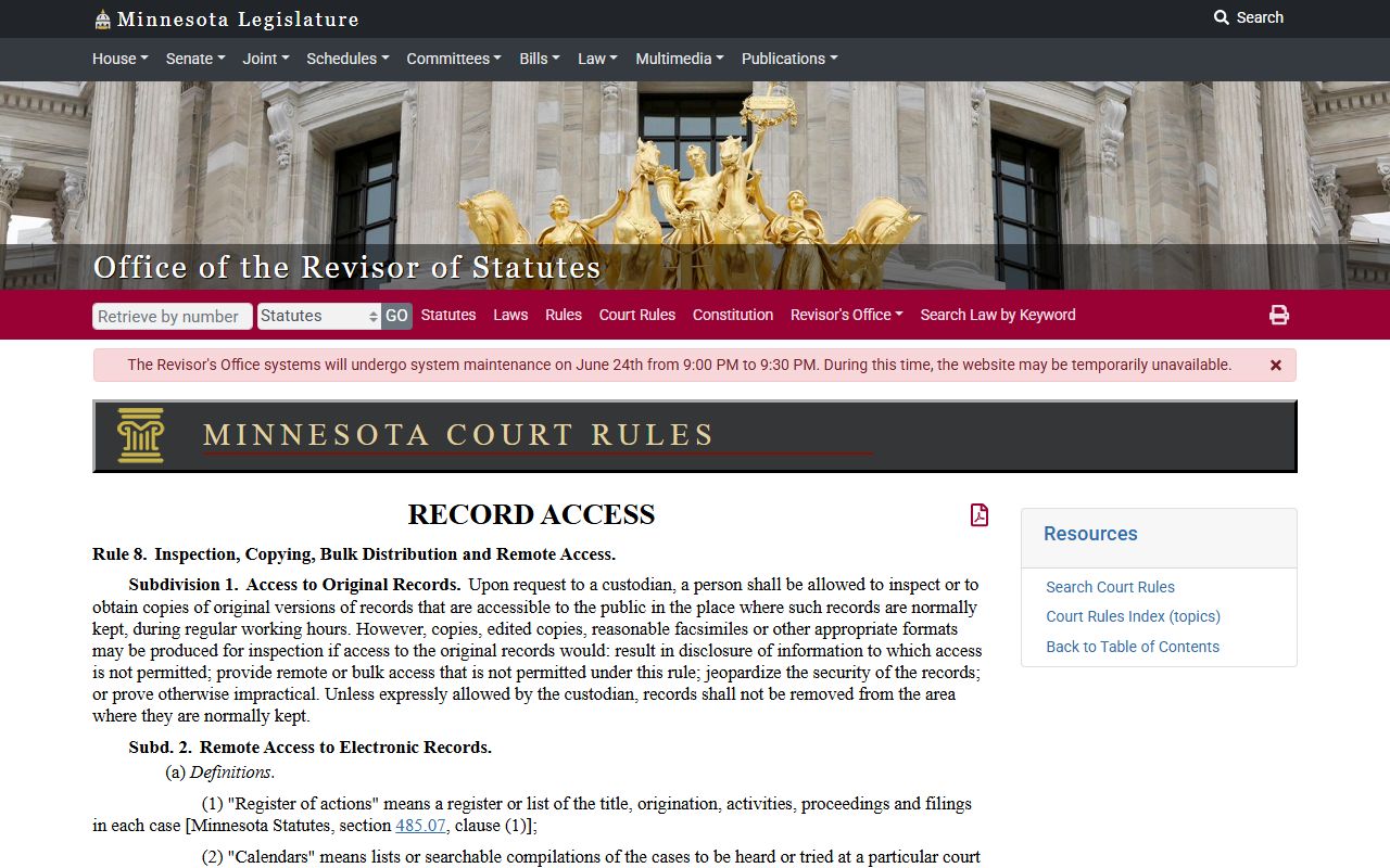 Kandiyohi County court records Rule 8 remote access limits
