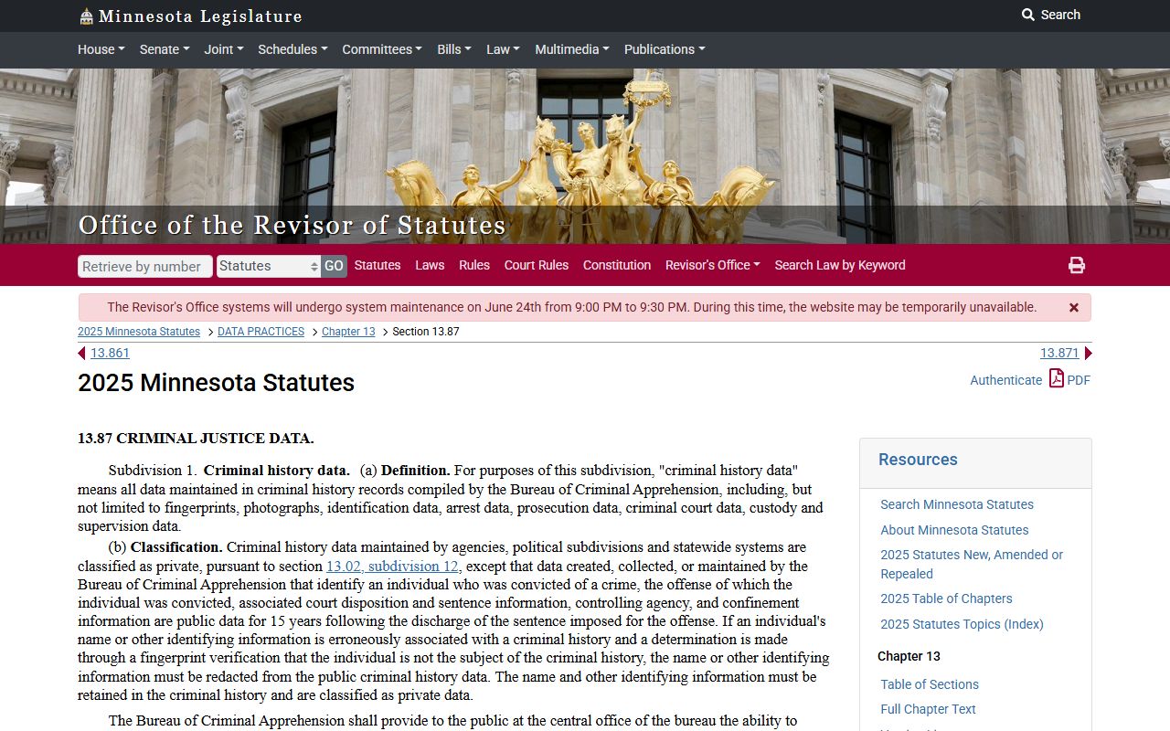 Kandiyohi County criminal court records Minnesota criminal history statute