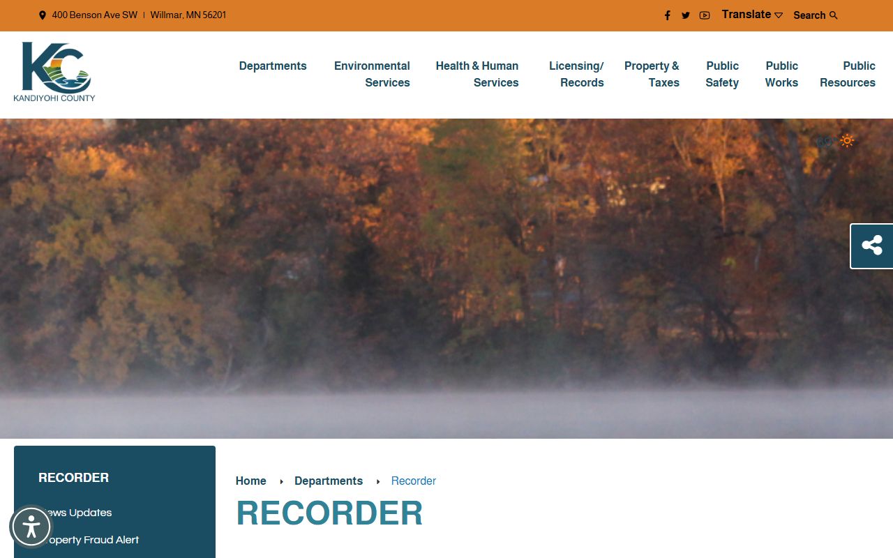 Kandiyohi County marriage records Recorder office information