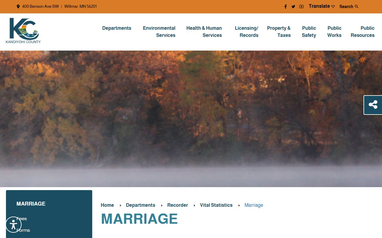 Kandiyohi County marriage records license requirements page