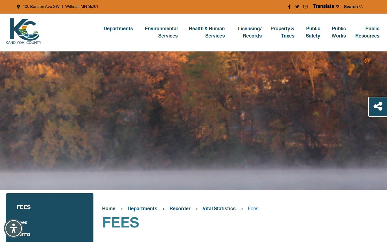 Kandiyohi County marriage records Recorder fee schedule