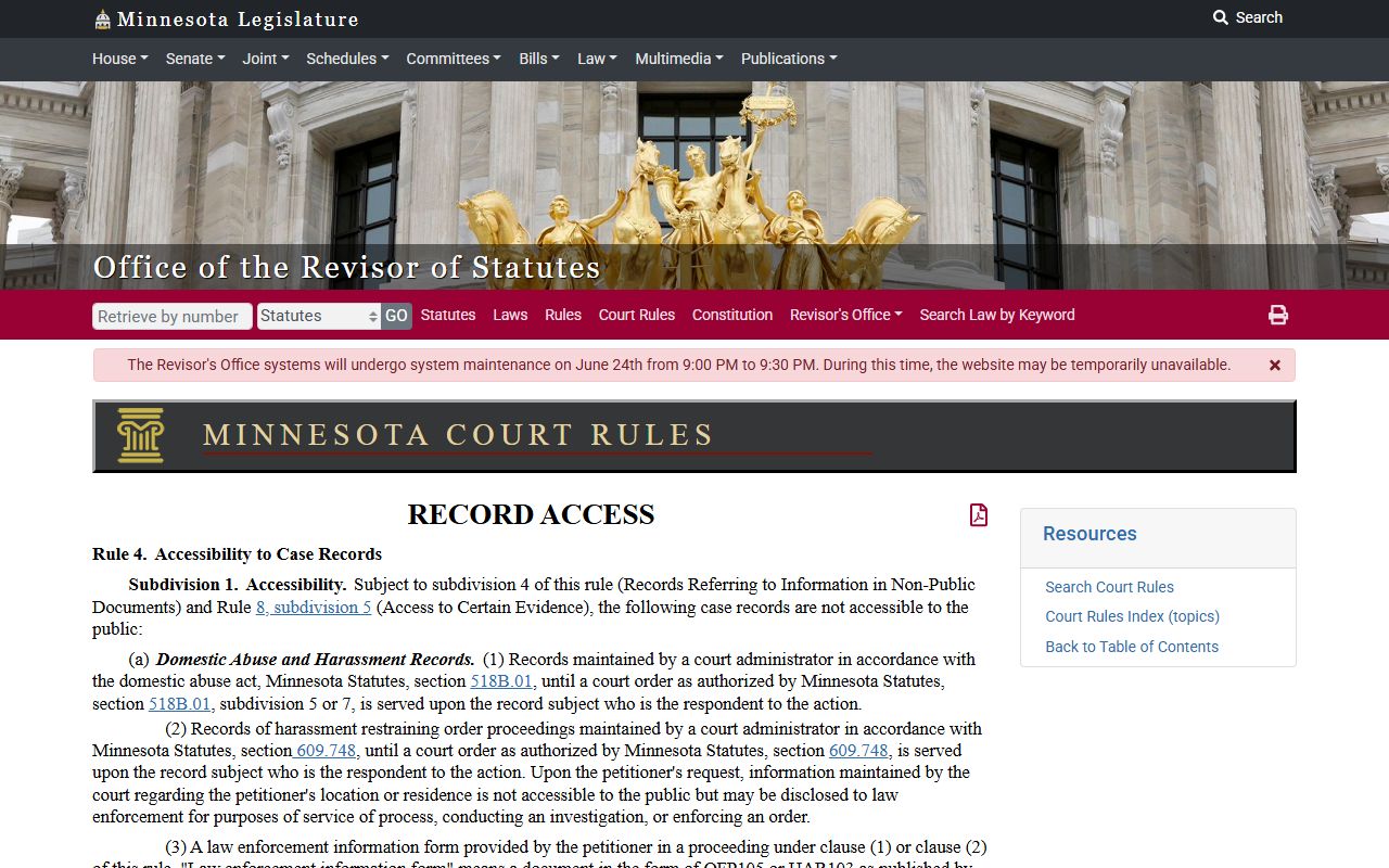 Kandiyohi County probate records public access restrictions rule